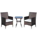 Conjunto de Móveis de Exterior 1 Mesa 2 Cadeiras 2 Almofadas Vime Metal Castanho