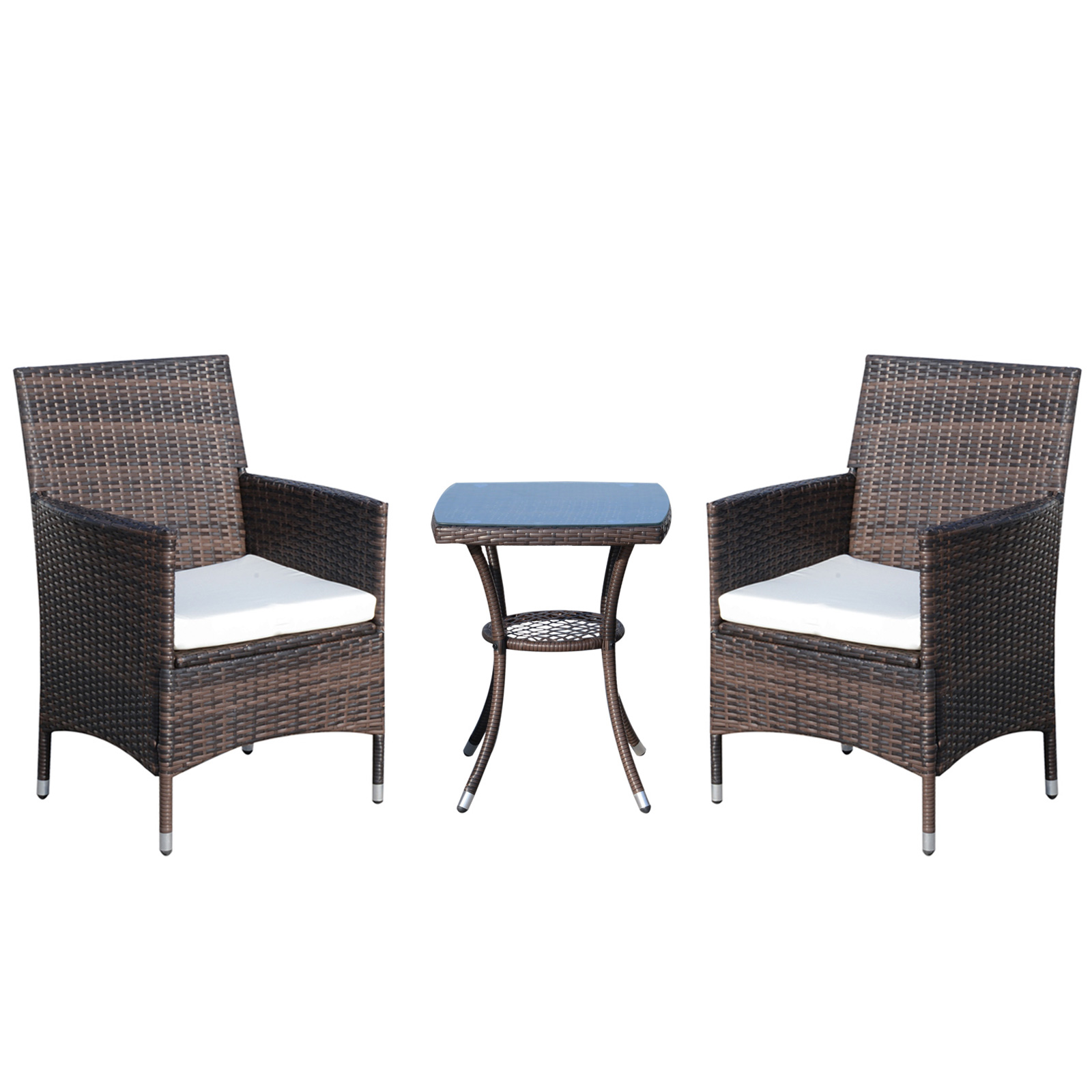 1503202669b65337d803e.jpeg Conjunto de Móveis de Exterior 1 Mesa 2 Cadeiras 2 Almofadas Vime Metal Castanho Conjunto de Móveis de Exterior 1 Mesa 2 Cadeiras 2 Almofadas Vime Metal Castanho