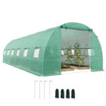 Estufa tipo Túnel 8x3x2m Aço e PE 140 g/m² Estufa com 12 Janelas e Porta Enroláveis Verde