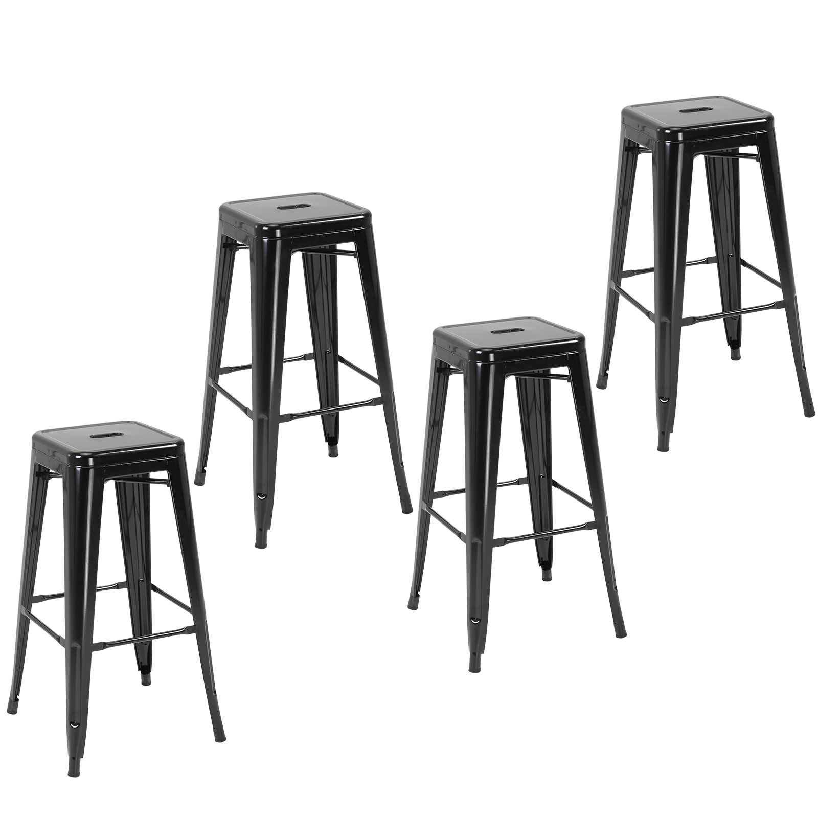 1903202669bb84a3d8dc1.jpeg Conjunto de 4 Bancos de Bar Empilháveis Estilo Industrial para Interiores e Exteriores Preto Conjunto de 4 Bancos de Bar Empilháveis Estilo Industrial para Interiores e Exteriores Preto